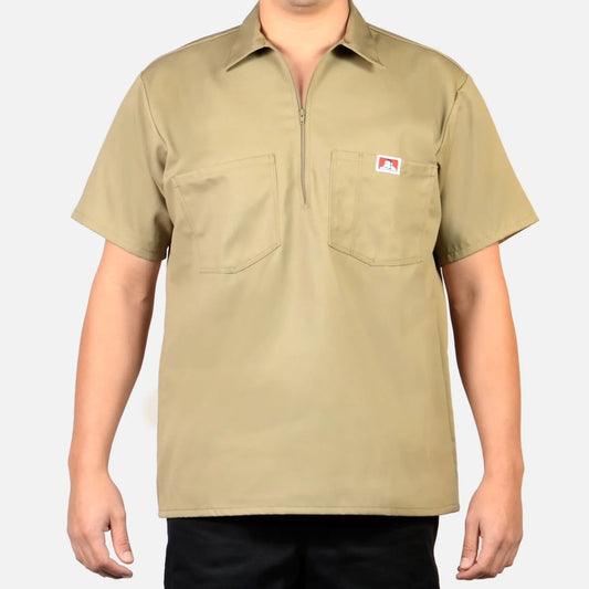 Ben Davis 1/2 Zip Short Sleeve Solid Khaki