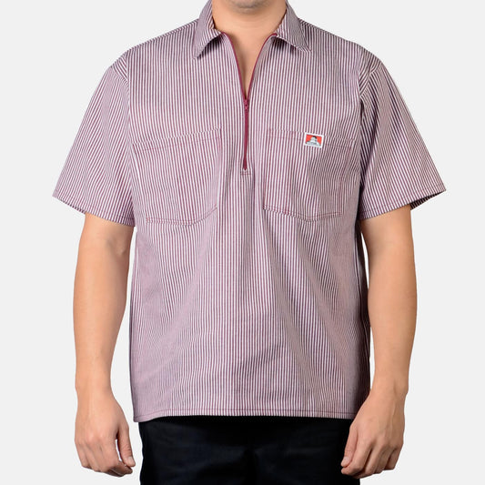 Ben Davis 1/2 Zip Short Sleeve Stripe Burgundy #174