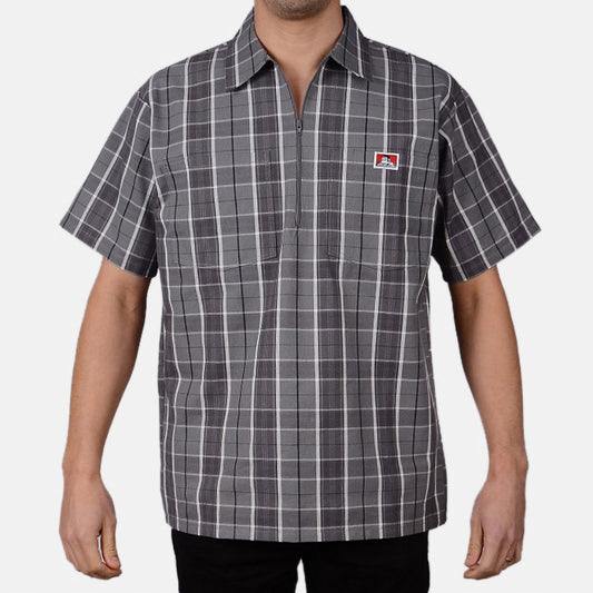 Ben Davis #131 - 1/2 Zip Short Sleeve Plaid Grey/Black
