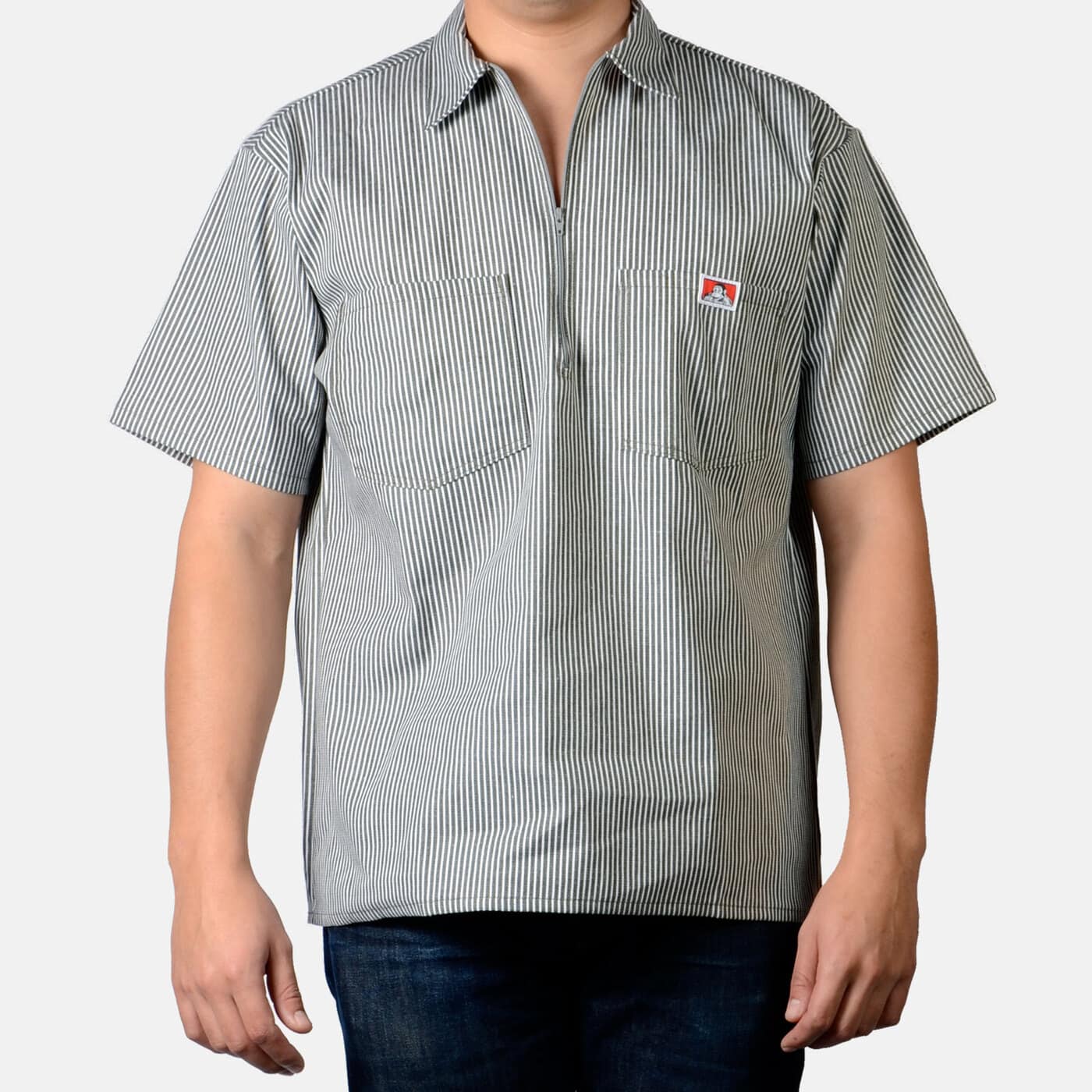 Ben Davis 1/2 Zip Short Sleeve Stripe Olive #173
