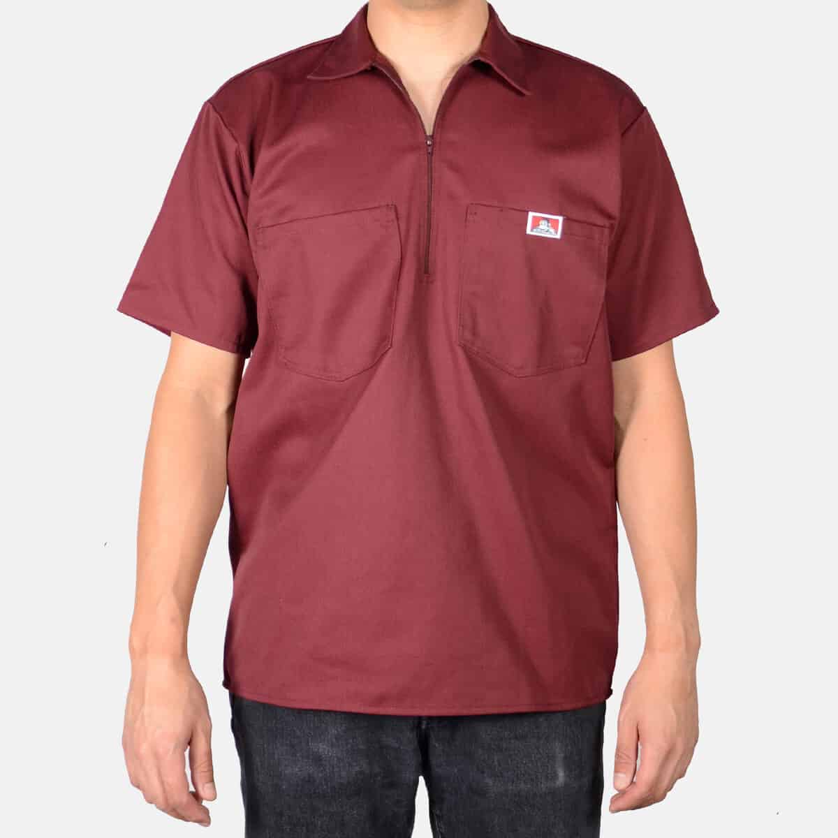 Ben Davis # 128 / Burgundy - Solid 1/2 Zip Short Sleeve Shirt