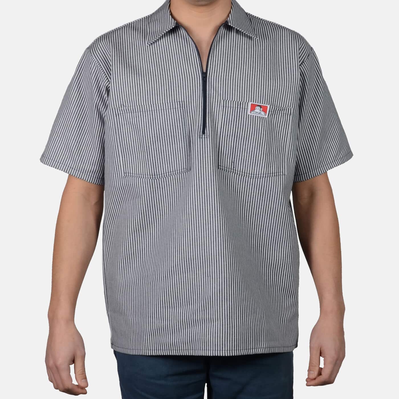 Ben Davis 178 / Navy Stripe - 1/2 Zip Short Sleeve Shirt