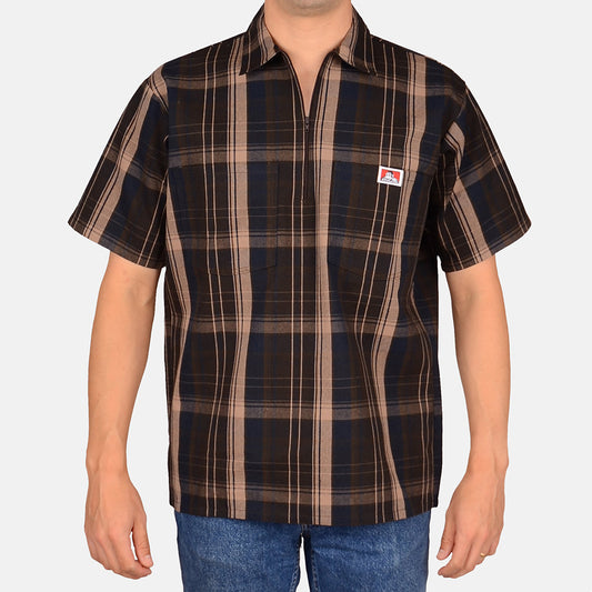 Ben Davis #137 - 1/2 Zip Short Sleeve Plaid Brown
