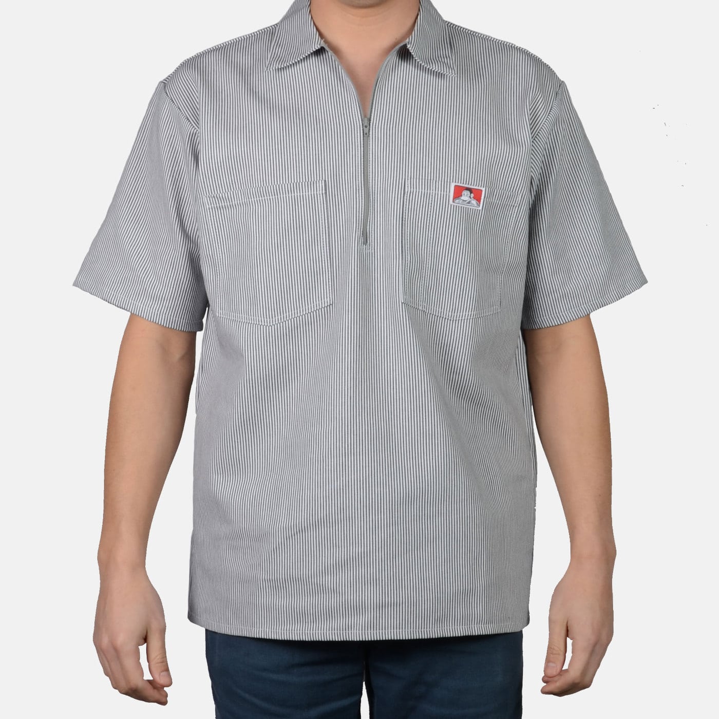 Ben Davis 108 / Hickory Stripe - 1/2 Zip Short Sleeve Shirt