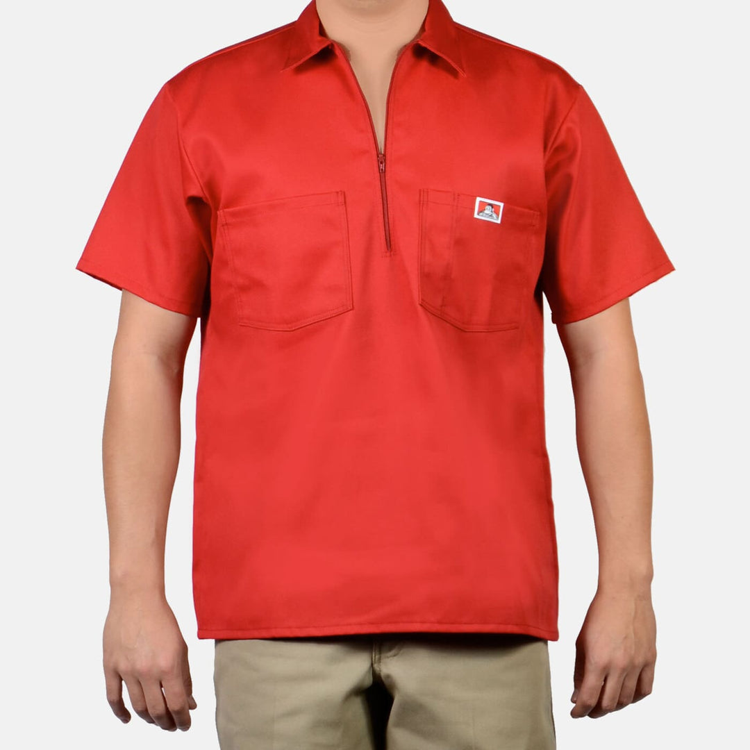 Ben Davis 1/2 Zip Short Sleeve Solid Red