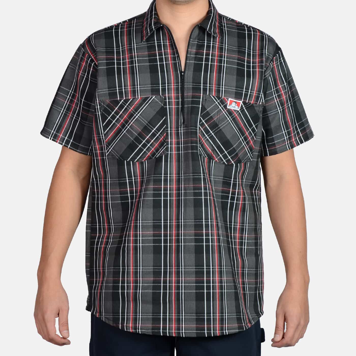 Ben Davis #132 - 1/2 Zip Short Sleeve Plaid Black/Red