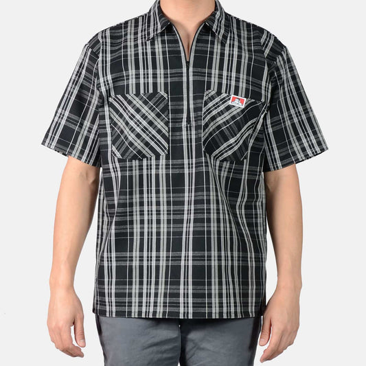 Ben Davis #134 - 1/2 Zip Short Sleeve Plaid Black/White