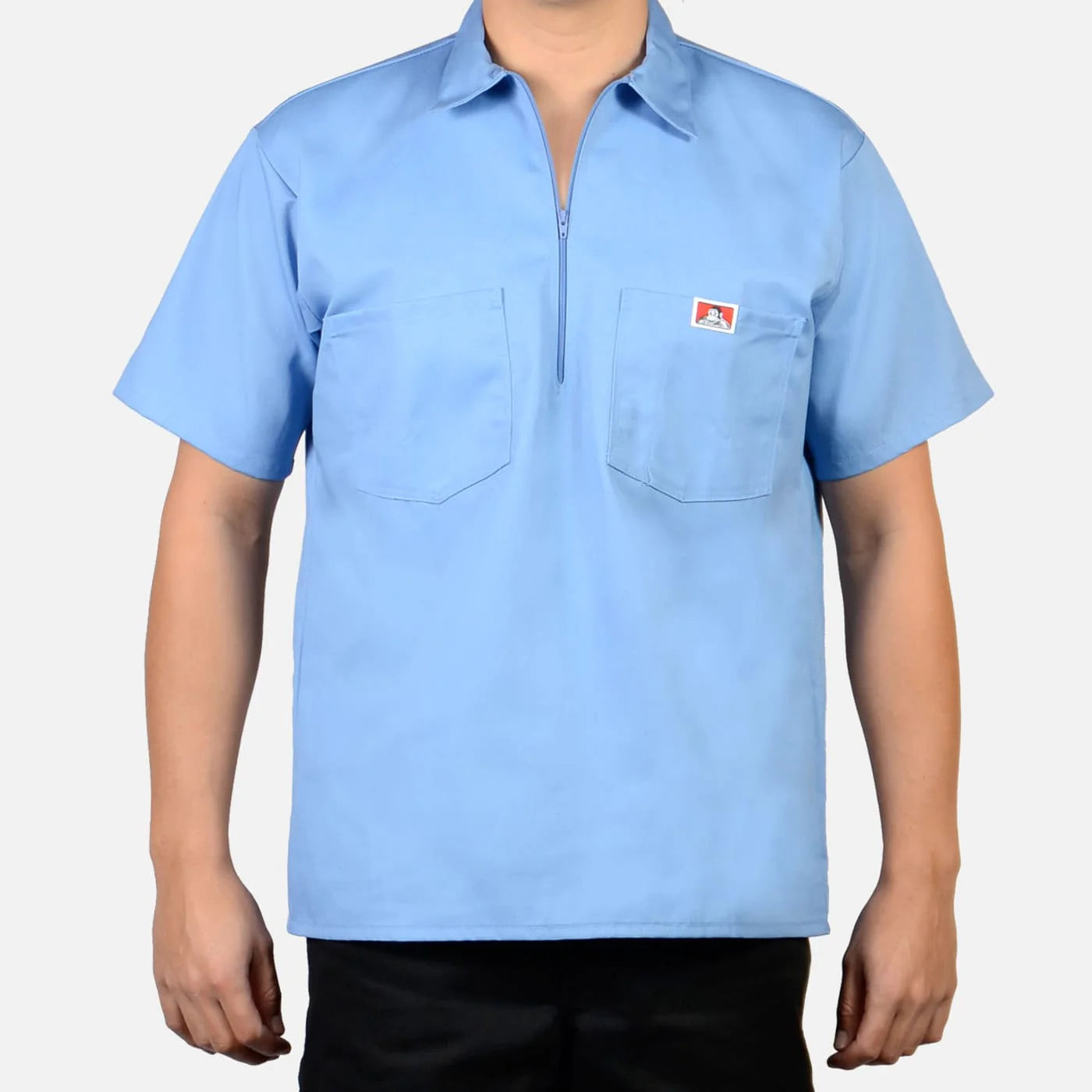 Ben Davis 1/2 Zip Short Sleeve Solid Lt Blue