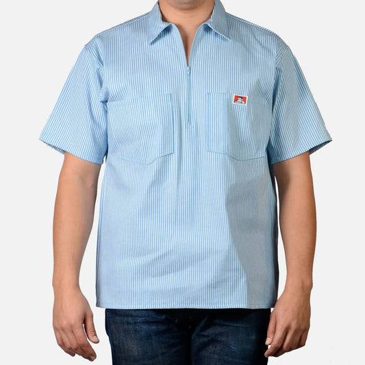 Ben Davis 1/2 Zip Short Sleeve Stripe Lt Blue