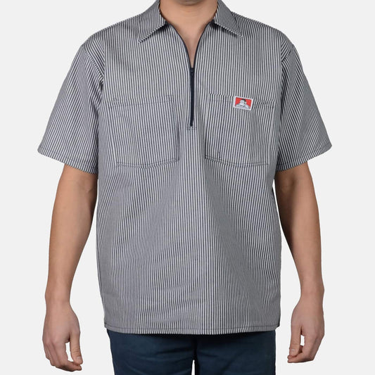 Ben Davis 178 / Navy Stripe - 1/2 Zip Short Sleeve Shirt