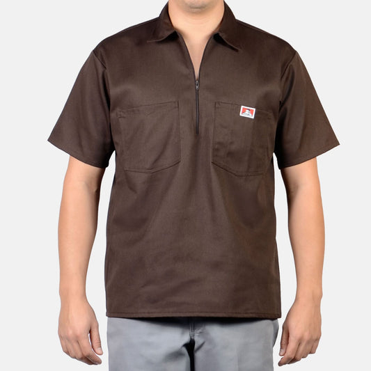 Ben Davis # 127 / Brown - Solid 1/2 Zip Short Sleeve Shirt